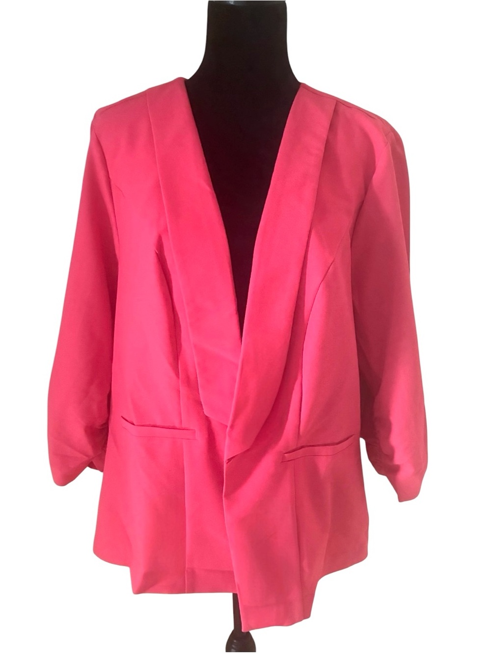 NWT Torrid 3 Size 3X Bright Pink Open-Front Ruched Sleeves Blazer Jacket $54.50
